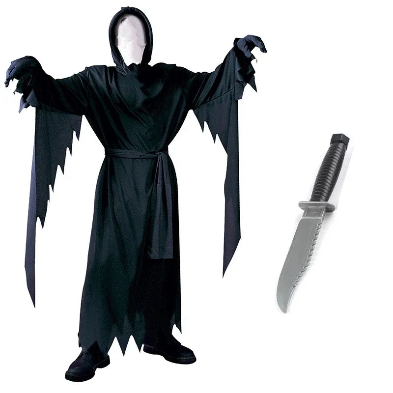 Kids Scream Costume Children Fancy Dress Halloween Party Horror Death Ghostface Costume Boys Teens