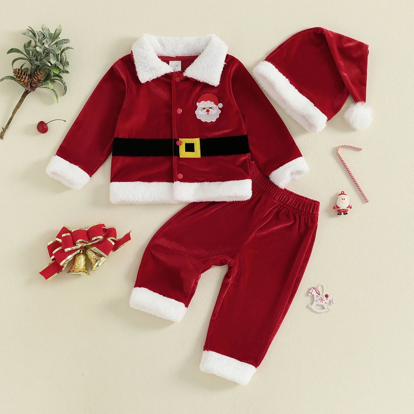 Citgeett Autumn Christmas Kids Toddler Girl Boy Outfits Long Sleeve Lapel Button Tops Elastic Waist Pants Costume Winter Set