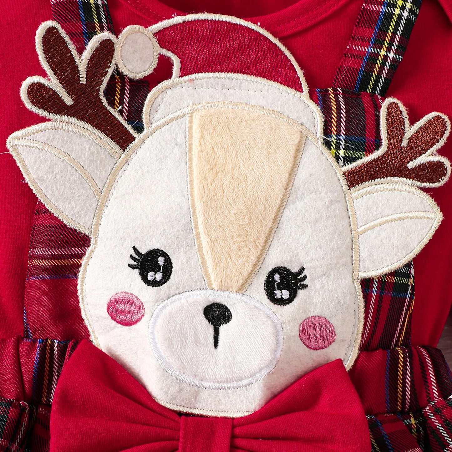 Prowow Baby Girls Christmas Outfits Set Red Bodysuit+Plaid Deer Suspender Dress Set 3pcs My First New Year Costume For Baby 2026