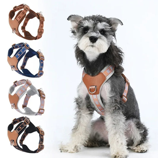 Pet Dog Harness with Durable Webbing  Anti-Deformation Alloy Ring 4 Points Adjustable Breathable Reflective Pet Leash Small Dog