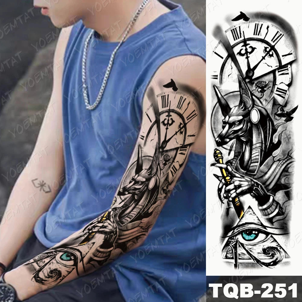 Large Full Arm Sleeve Waterproof Temporary Tattoo Sticker Anubis Ancient Egypt Greece Zeus Eye  Fake Tatoo Body Art Men Women