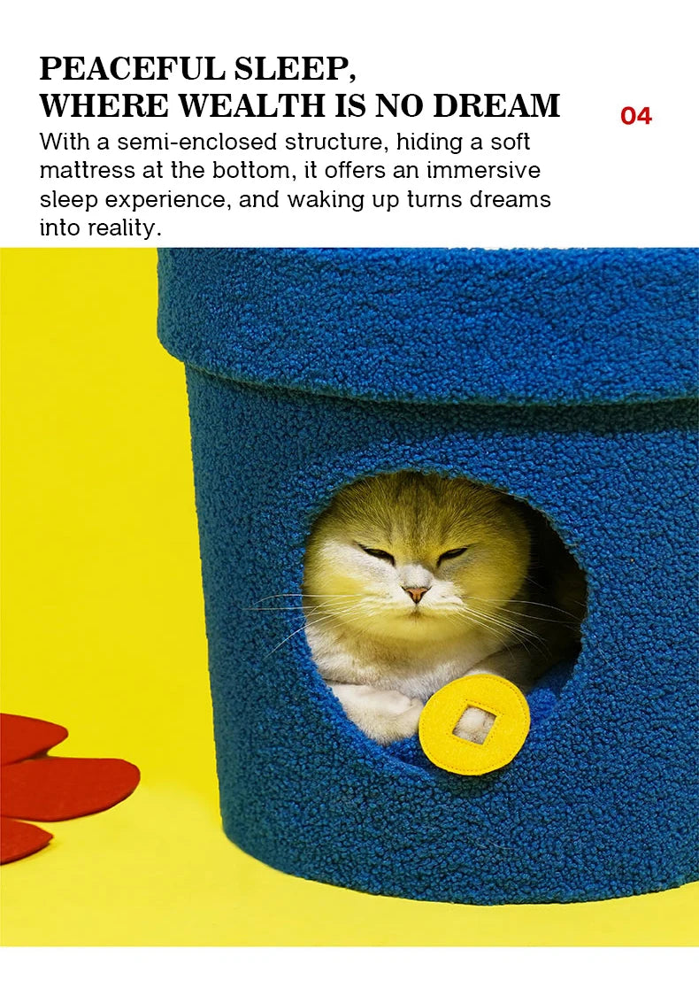 Red Flower Potted Cat Tree with Integrated Cat Bed Below Medium-Sized Cat Tree (Suitable for Cats Under 15 lbs)