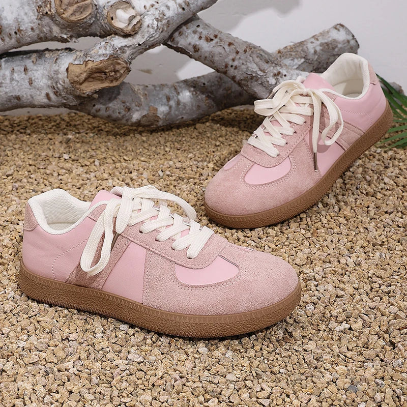 Women's Pink Thick Sole Sneakers 2026 Spring Faux Suede Platform Sport Shoes Woman Plus Size 43 Anti-slip Casual Flat Shoes