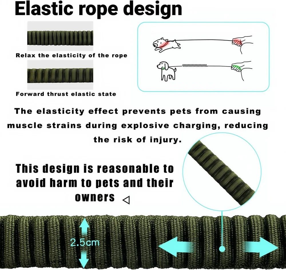 Tactical Dog Leash Heavy Duty, 20-25Inch Bungee Dog Leash, Training Walking Bungee Lead with Heavy Duty Frog Clip Car Seatbelt f