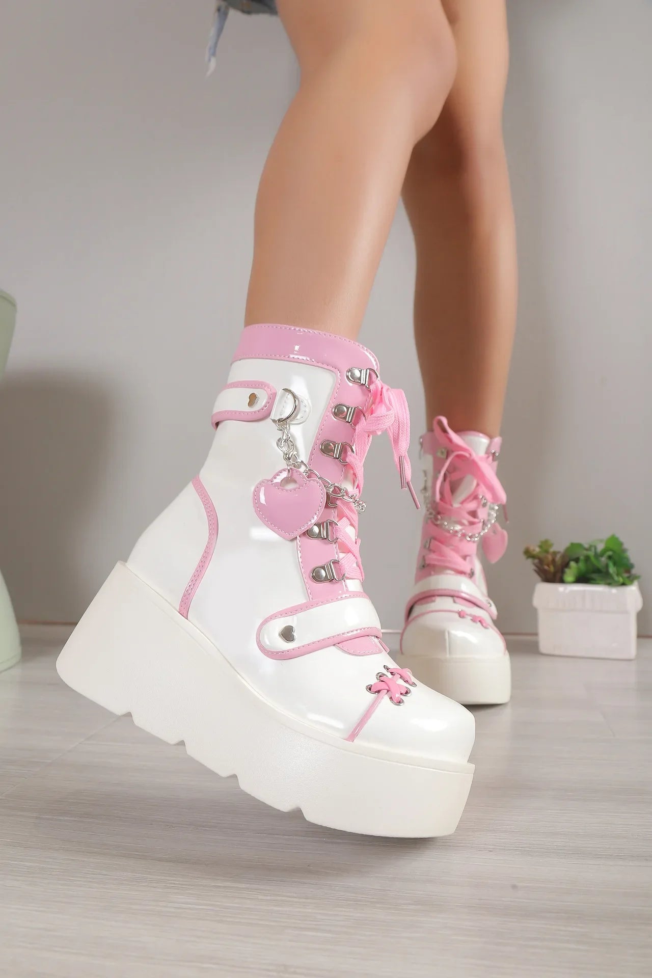 Women Punk Gothic Motorcycle Boots Autumn New Platform Chunky High Heel Ankle Boot Ladies Cool Wedge Woman Black Female Shoes