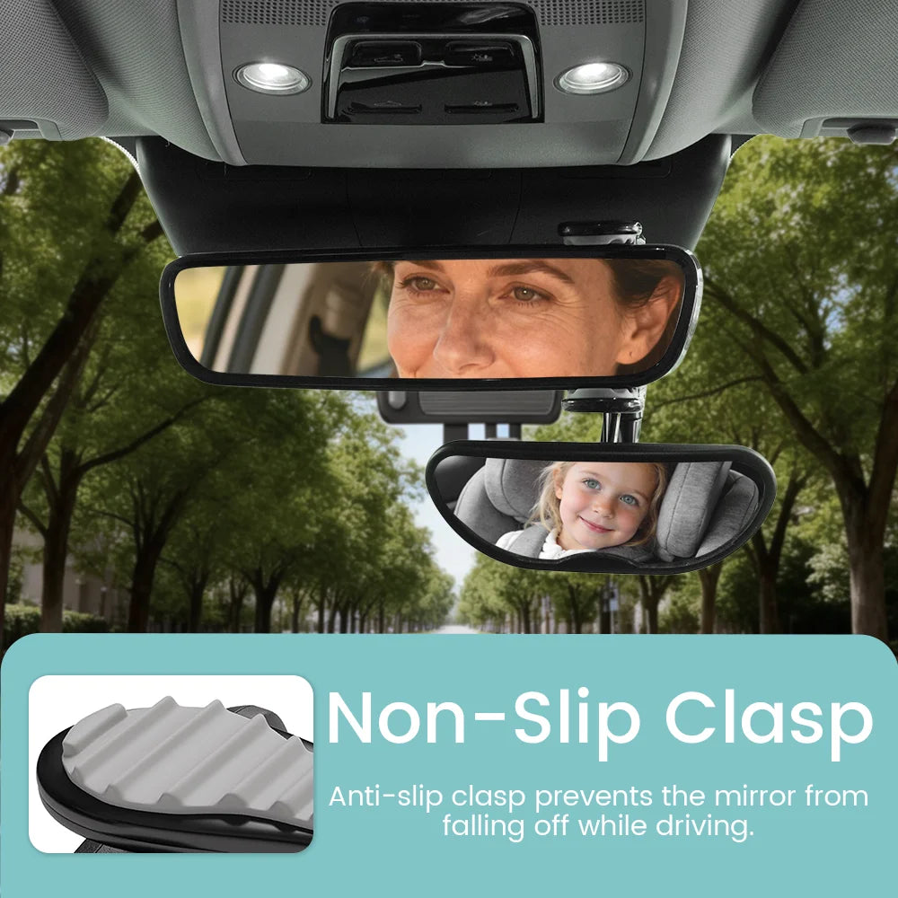 Clip-On Baby Car Mirror 360° Adjustable Rear View Mirror for Back Seat Non-Slip Clasp Fits Most Cars for Infant Safety