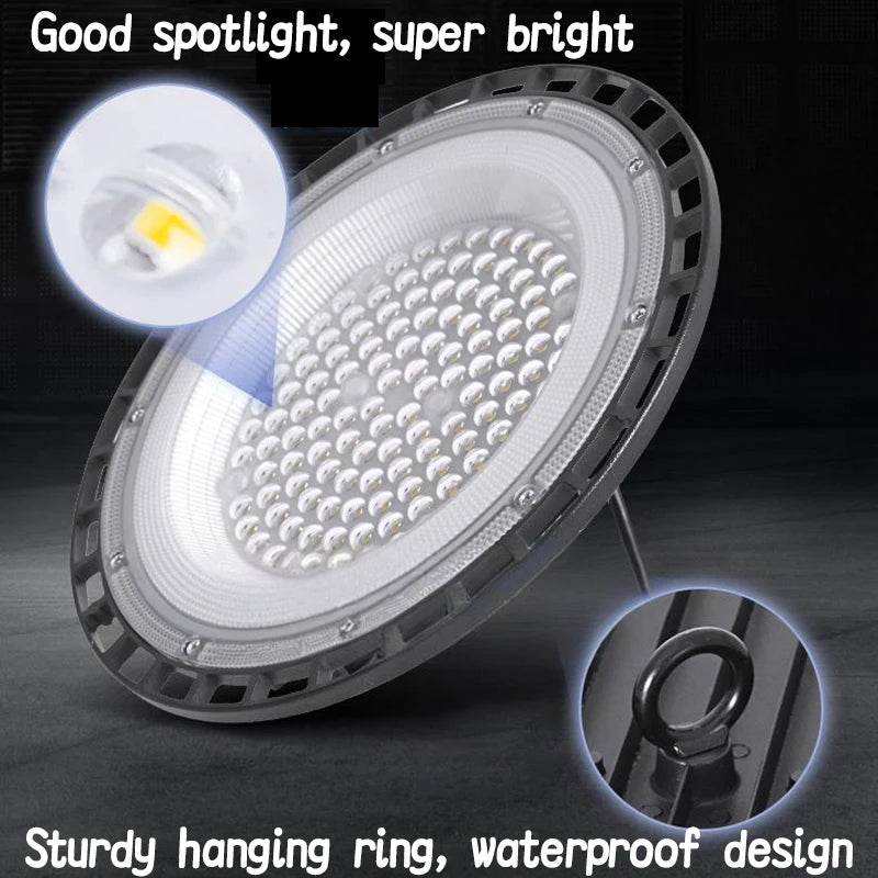 Super Bright UFO LED High Bay Light AC85-265V 100W-300W IP65 Waterproof Commercial Industrial Garage Workshop Gym Market Lamp