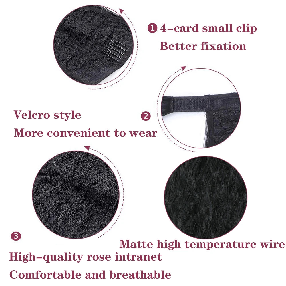LANSA Synthetic Long Curly Ponytail Natural Puff Wrap Around Clip In Ponytails Hair Extensions Black Brown Ponytail For Women