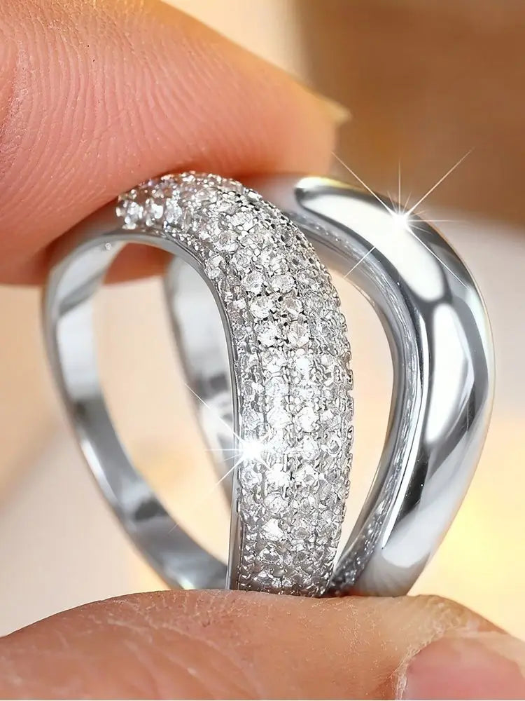 925 Sterling Silver Zircon Wave Shape Ring For Women Daily Wear Outfit Anniversary Engagement Party High Quality Fine Jewelry