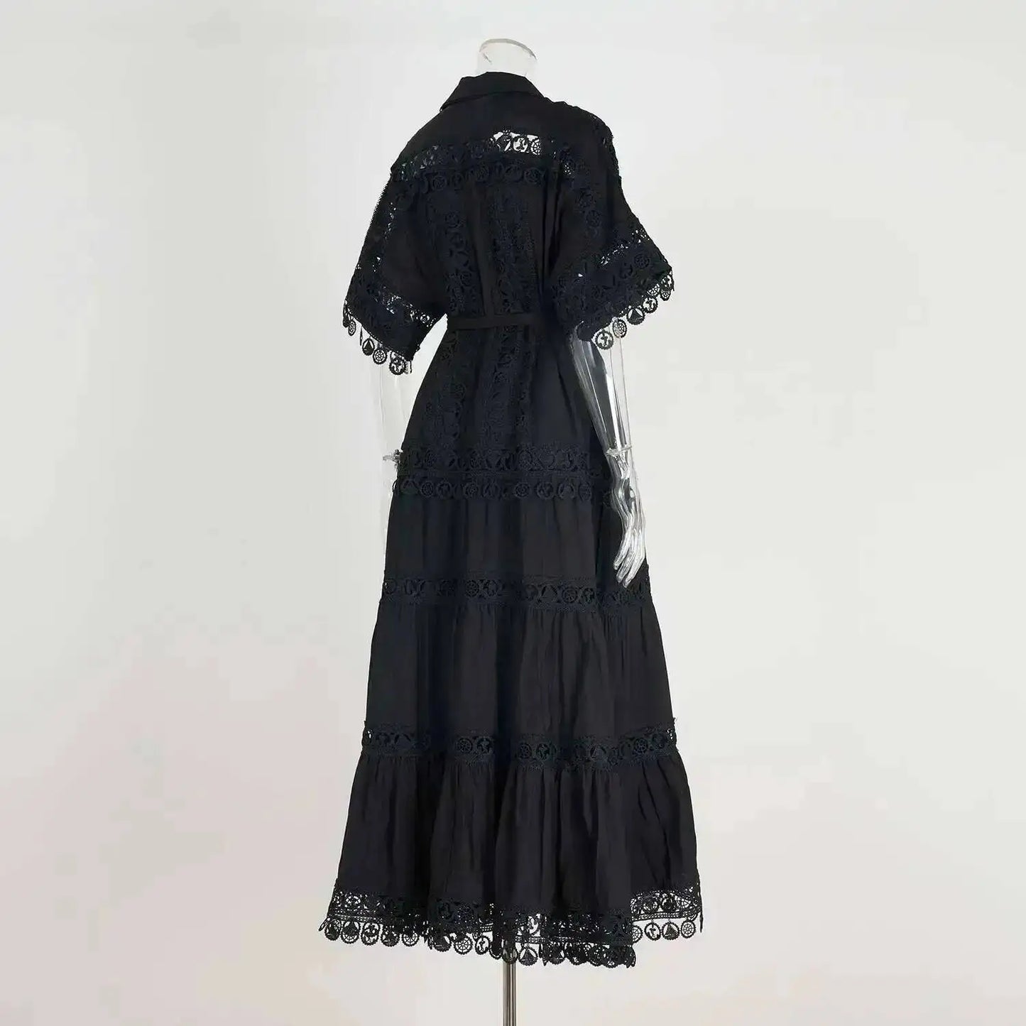 Luxury Long Maxi Dresses Shirt Women 2025 Summer Holiday Lace Embroidery Cotton Loose Big Size Hollow Out Wedding Dress White