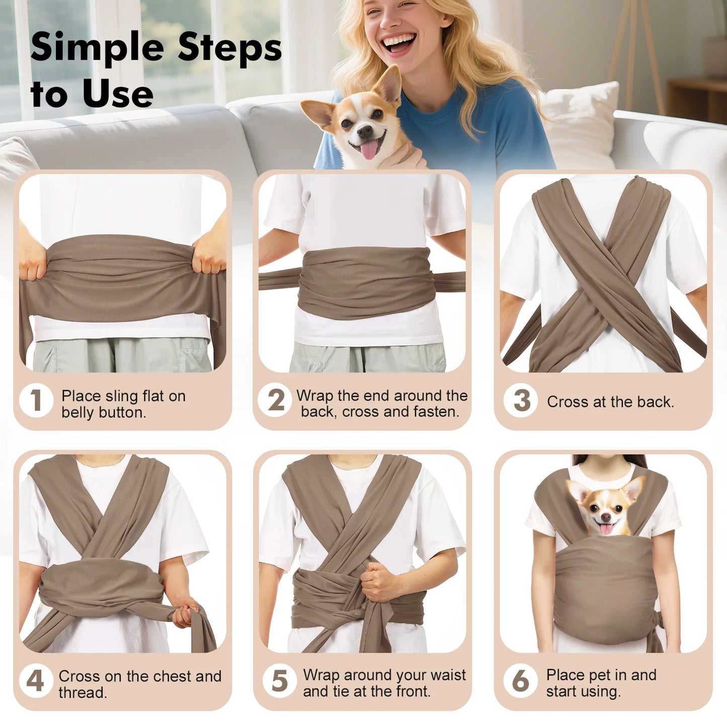 Pawaboo Pet Sling Carrier for Small Dogs and Cats Hands Free Dog Carrier Sling Anti-anxious Soft Cotton Front Facing Cat Carrier