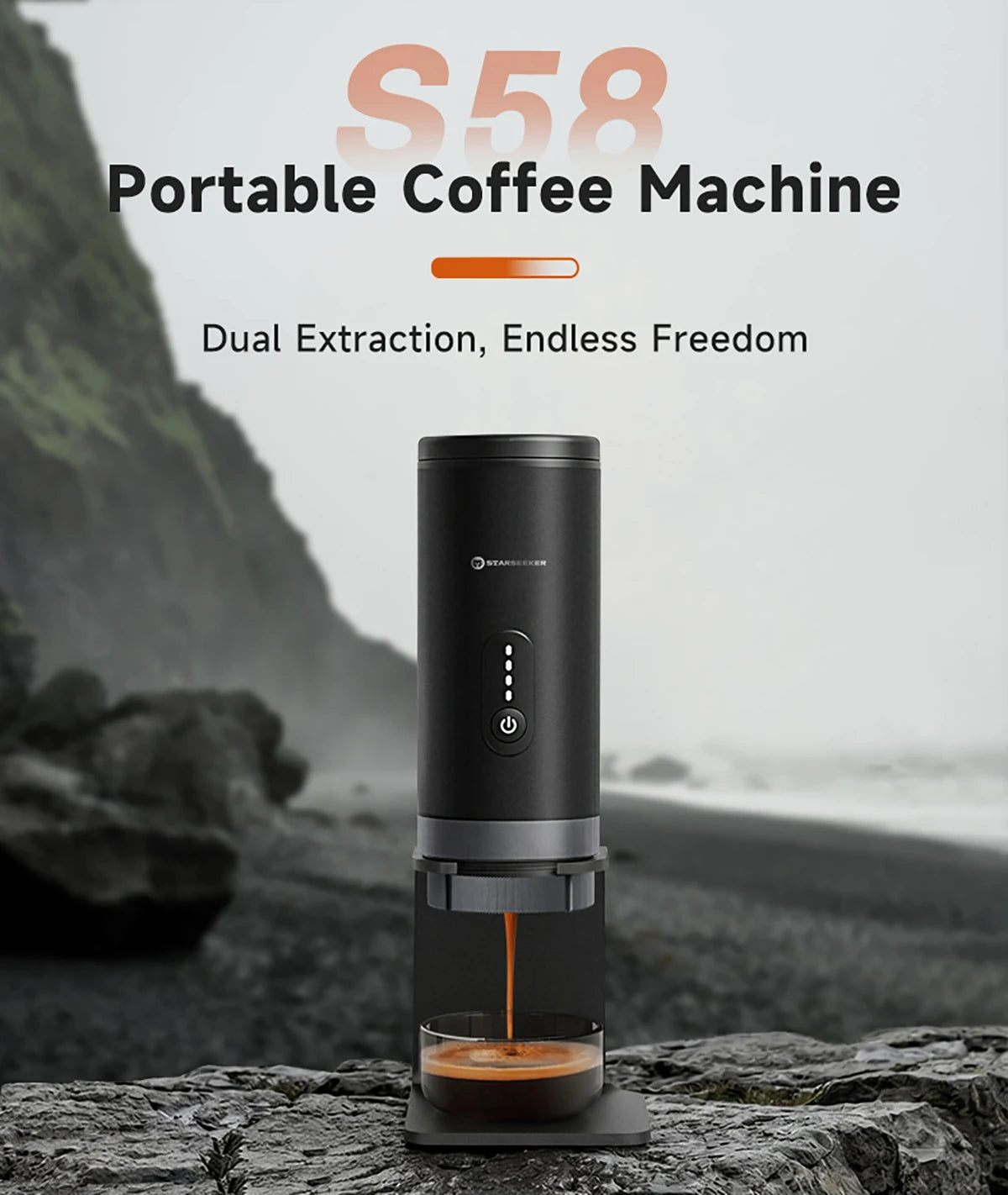 STARSEEKER S58/S58Pro Portable Espresso Coffee Maker Wireless Heating Coffee Machine Bottomless Handle Bottomless Extraction
