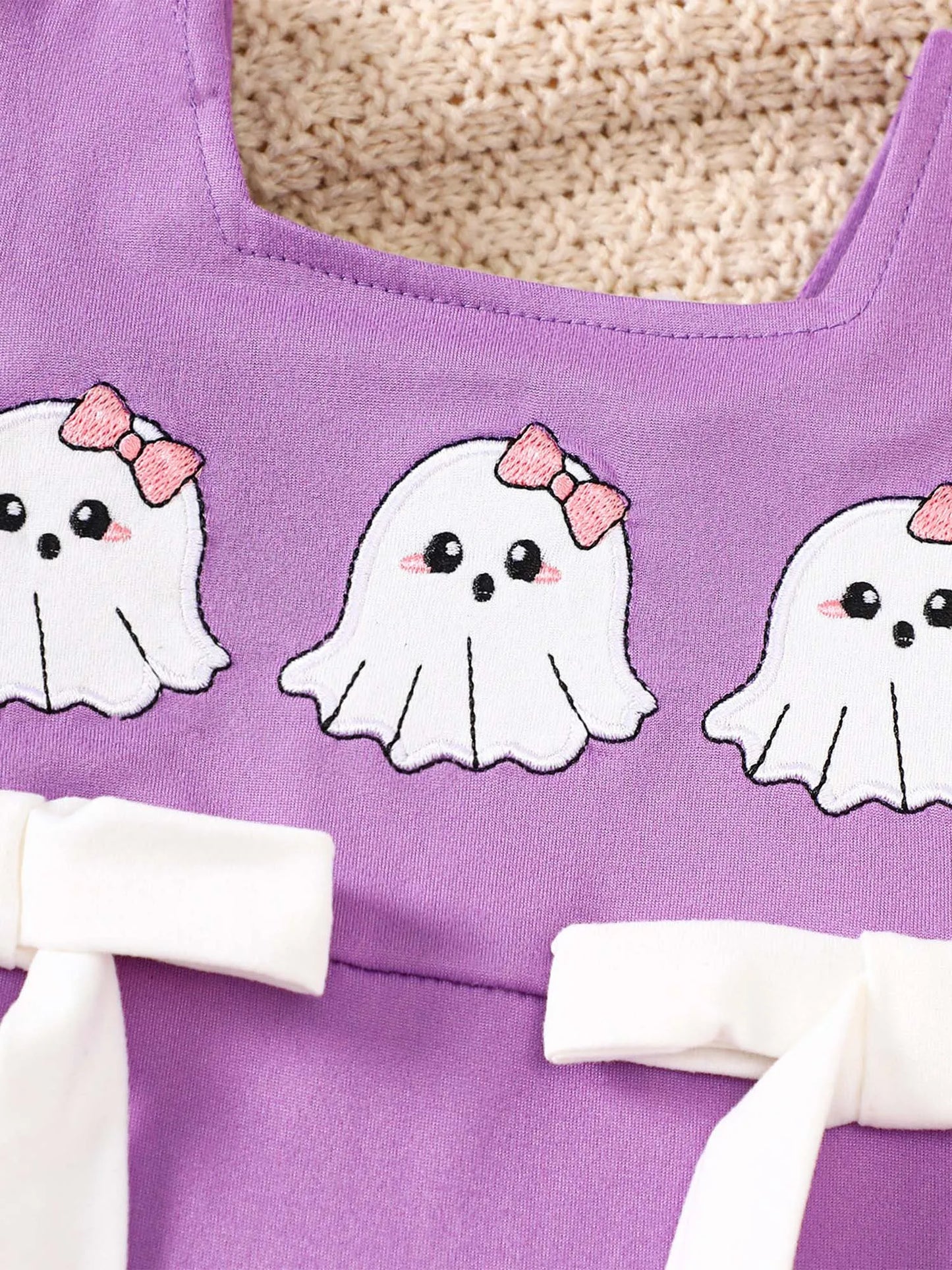 Infant Girls Halloween Theme Party Carnival Pumpkin Ghost Skeleton Cosplay Costume Skull Pumpkin Face Apparition Print Romper
