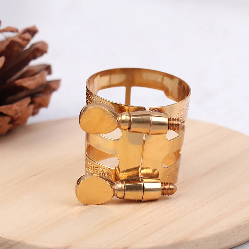 {QTG333} Double Screw Adjustment Saxophone Ligature Gold Color Copper Compact Durable For Alto Sax Saxophone Ligature Fastener