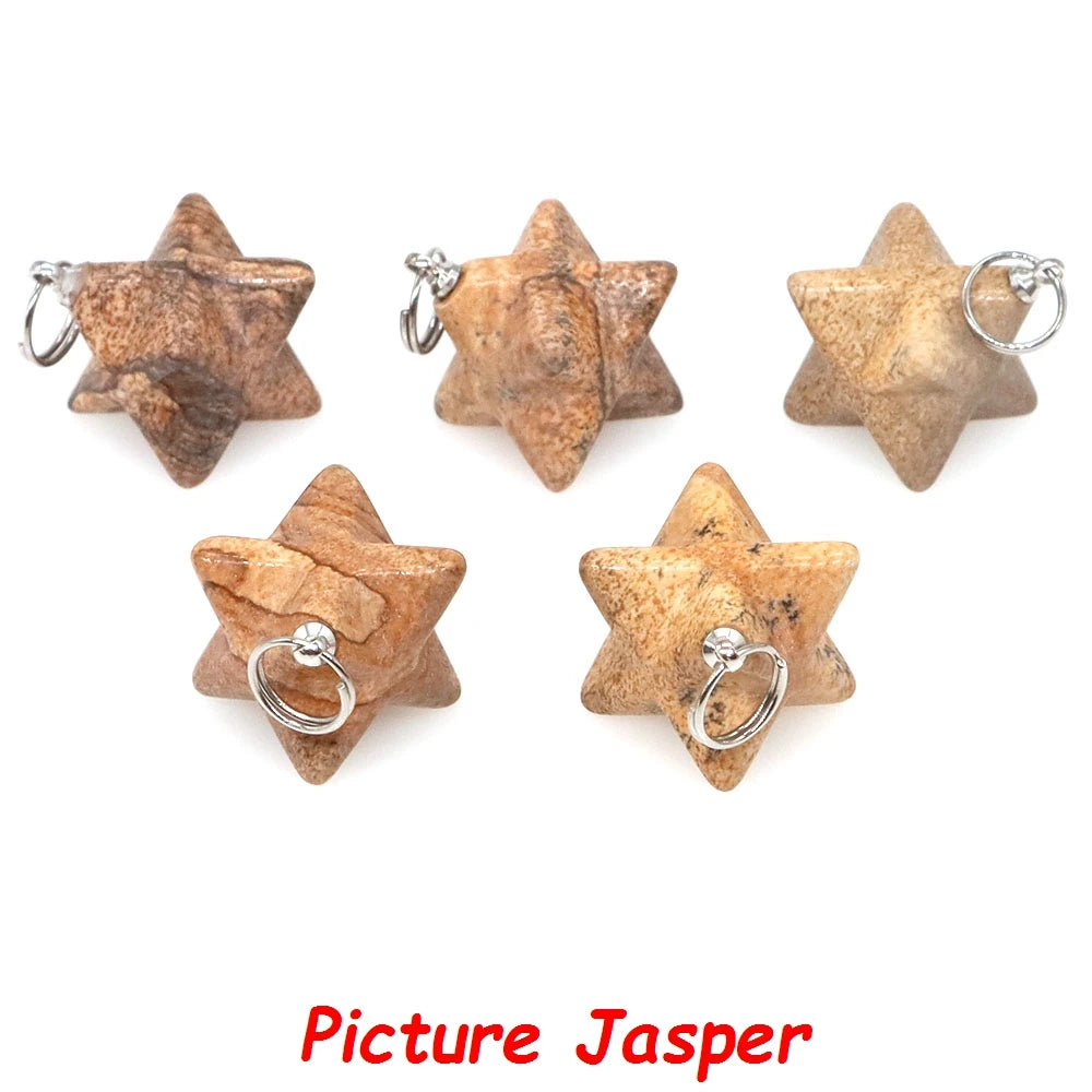 13mm Merkaba Star Pendant Natural Hexagram Stone Necklace Reiki Healing Crystal Wiccan Energy Gemston For DIY Jewelry Home Decor