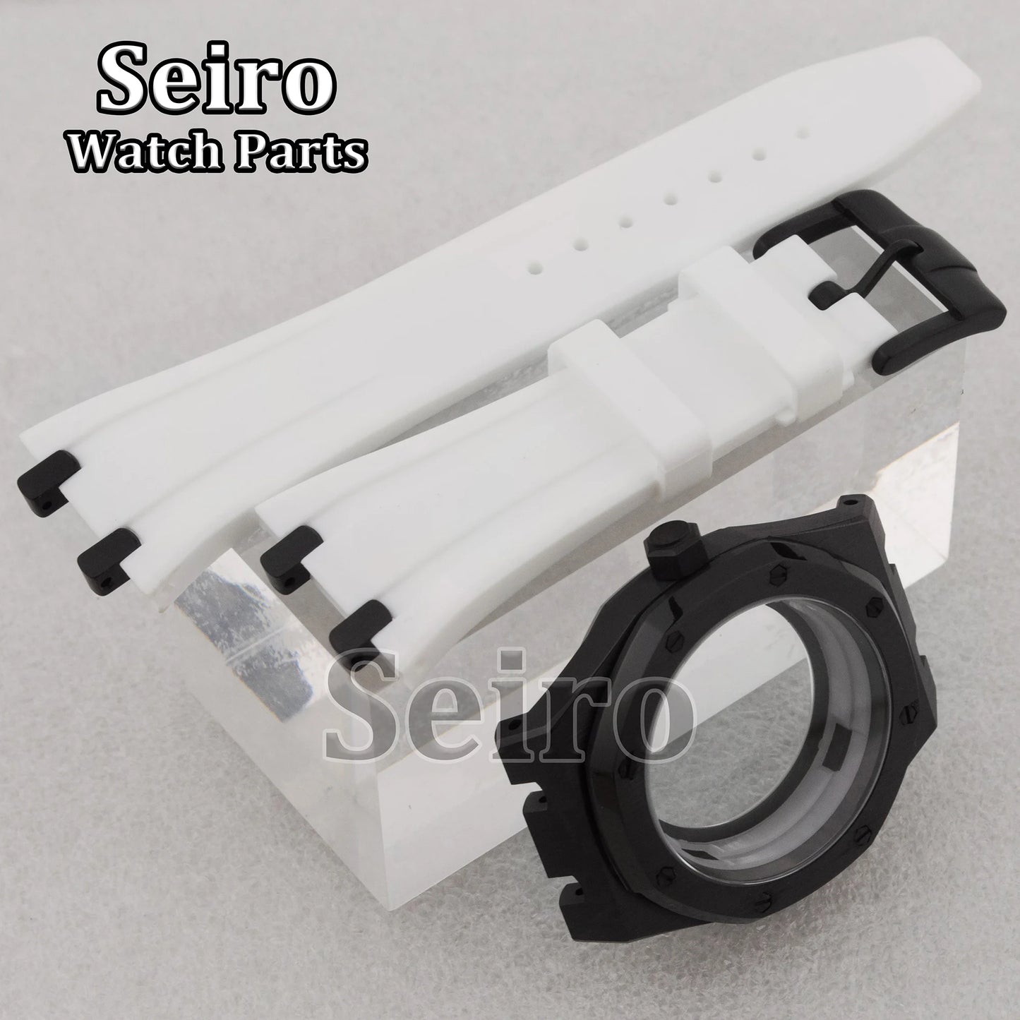 42mm Octagon Watch Case Rubber Strap Sapphire Crystal 10bar for 31.8mm Dial Royal Oak NH35 NH36 Movement Watch Modified Parts