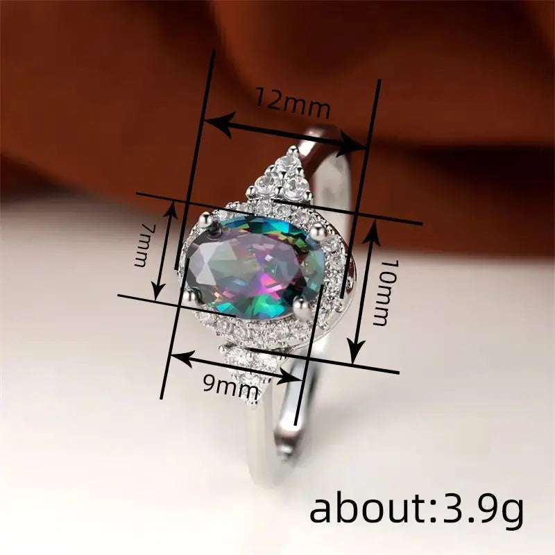 925 Sterling Silver Elliptical Colorful Zircon Elegant Sense Exquisite Vacation Style Ring Trendy  Bridal Wedding Accessories