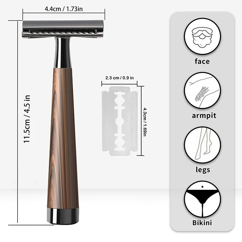 Advanced Double Edge Safety Razor Faux Wooden Handle Heavy Duty High Quality Men's Shaving Tools Including Gift Box With 5 Blade