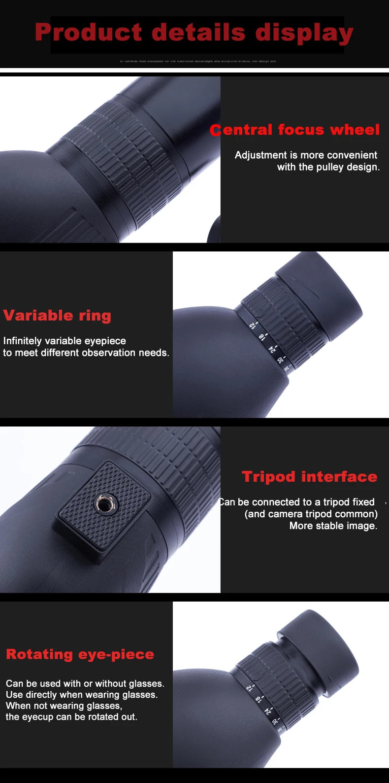 12-36X50 HD Zoom Monocular Spotting Scope Powerful Telescope Bak4 Prism Waterproof Anti-Fog for Outdoor Camping Bird Watching