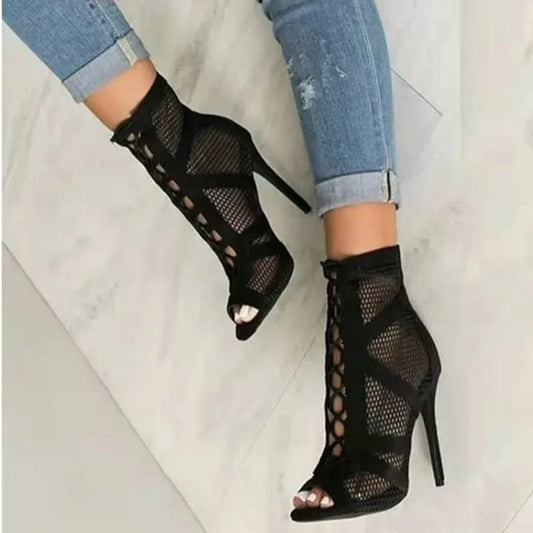 Large Size High Heel Sandals Women Summer New Fish Mouth Crossed Strap Comfortable Versatile Thin Heel Roman Sandals