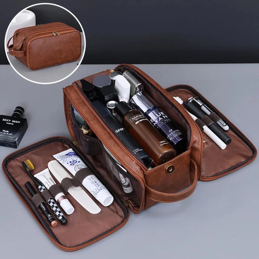 Multi Pockets PU Toiletry Bag For Women Men Travel Essentials Makeup Bags Waterproof Hanging Bag Cosmetic Washing Organizer Bag