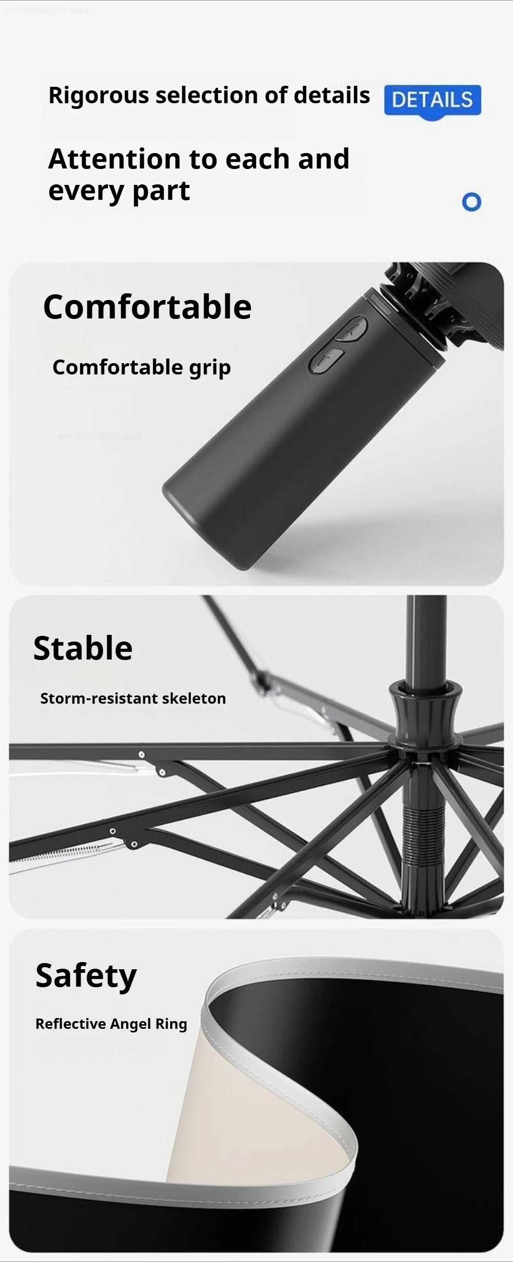ZUODU Intelligent Electric Reverse Umbrella Fully Automatic Reinforcement Thickened Durable Rainproof Sunscreen Dual Use