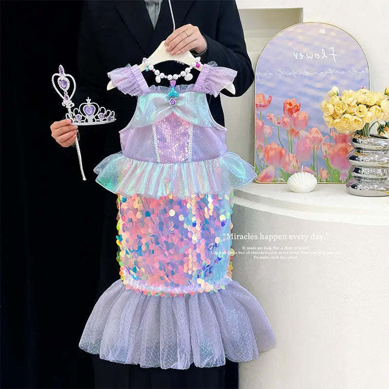 Mermaid Princess Dress Carnival Birthday Party Dress Halloween Mermaid Costume Girl Princess Costume Sequined Fishtail Skirt