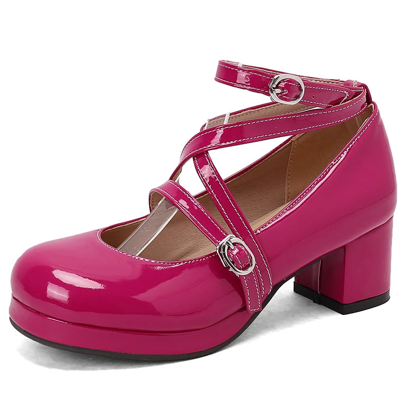 Japanese Lolita Party Shoes High Heels Ankle Strap Cross Dress Pumps Cosplay Costume Plus Size 31-50 Big Feet Wear Dropshipping