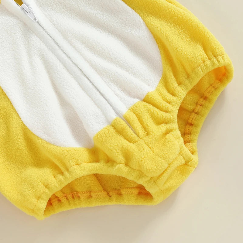 Lovely Chick Romper Baby Boy Girl Halloween Costumes Animal Cosplay Hoodie Romper Jumpsuit Bodysuit Stripe Leg Warmers