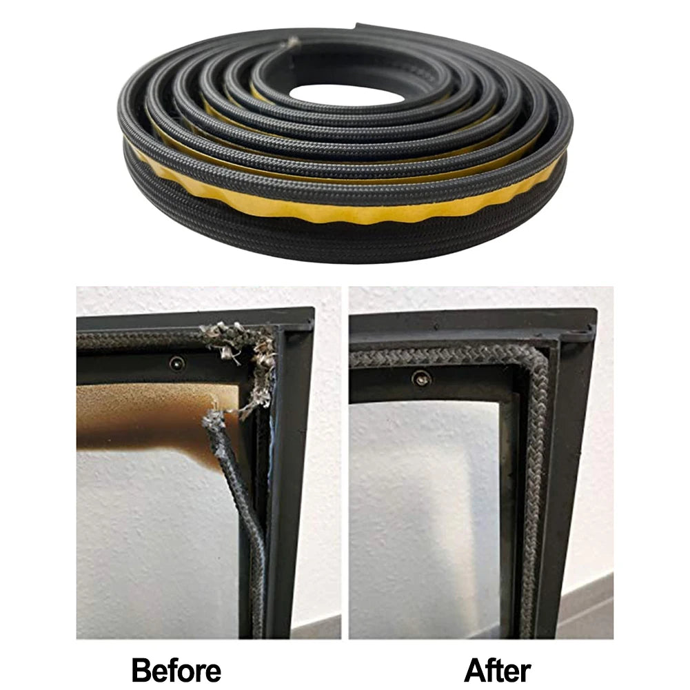 10mm Fireplace Sealing Rope Wood Burning Stove Door Self-Adhesive Fiberglass Sealing Cord Fire Resistant 2/3-m Black Gasket Tape