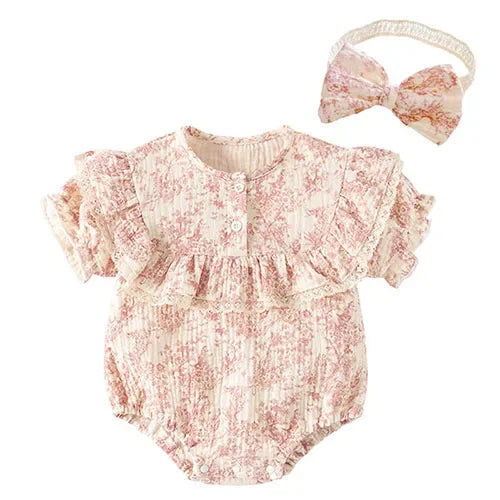 2025 New Summer Toddler Baby Girls Jumpsuit Flying Sleeve Cotton Flower Print Newborn Baby Girls Romper 0-24M Baby Clothing