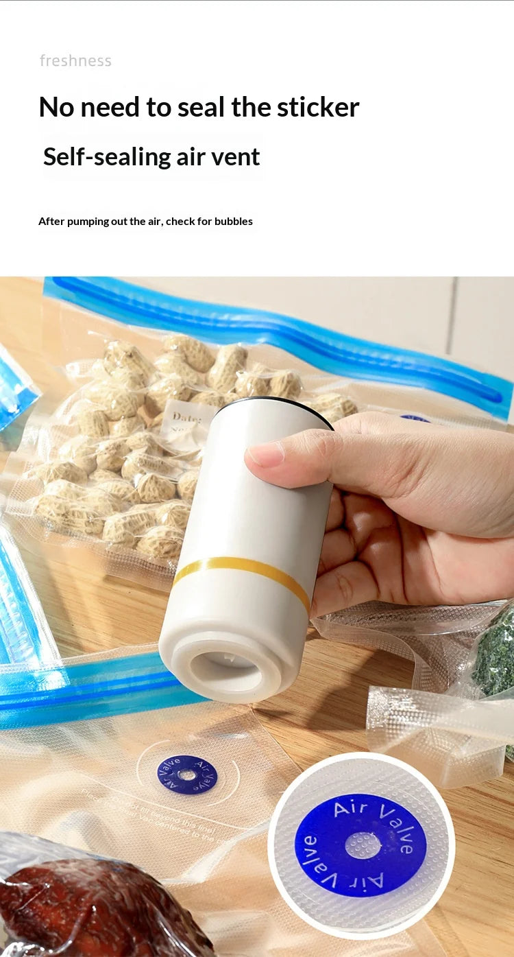 USB Charging Mini Handheld Vacuum Pump, Automatic Electric Food Vacuum Sealer for Fruit Meat Snack Storage with Vacuum Bags