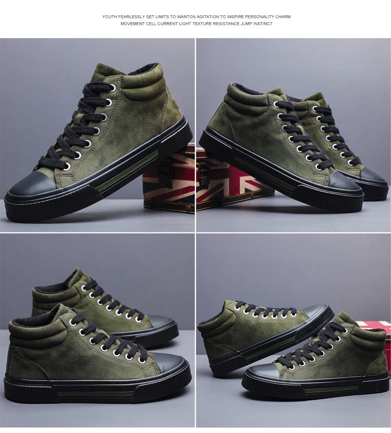 Autumn Men Casual Shoes Suede Leather Warm Shoes Male Lace-up Flats Sneakers Platform British Business Party Dress Boots SS24918
