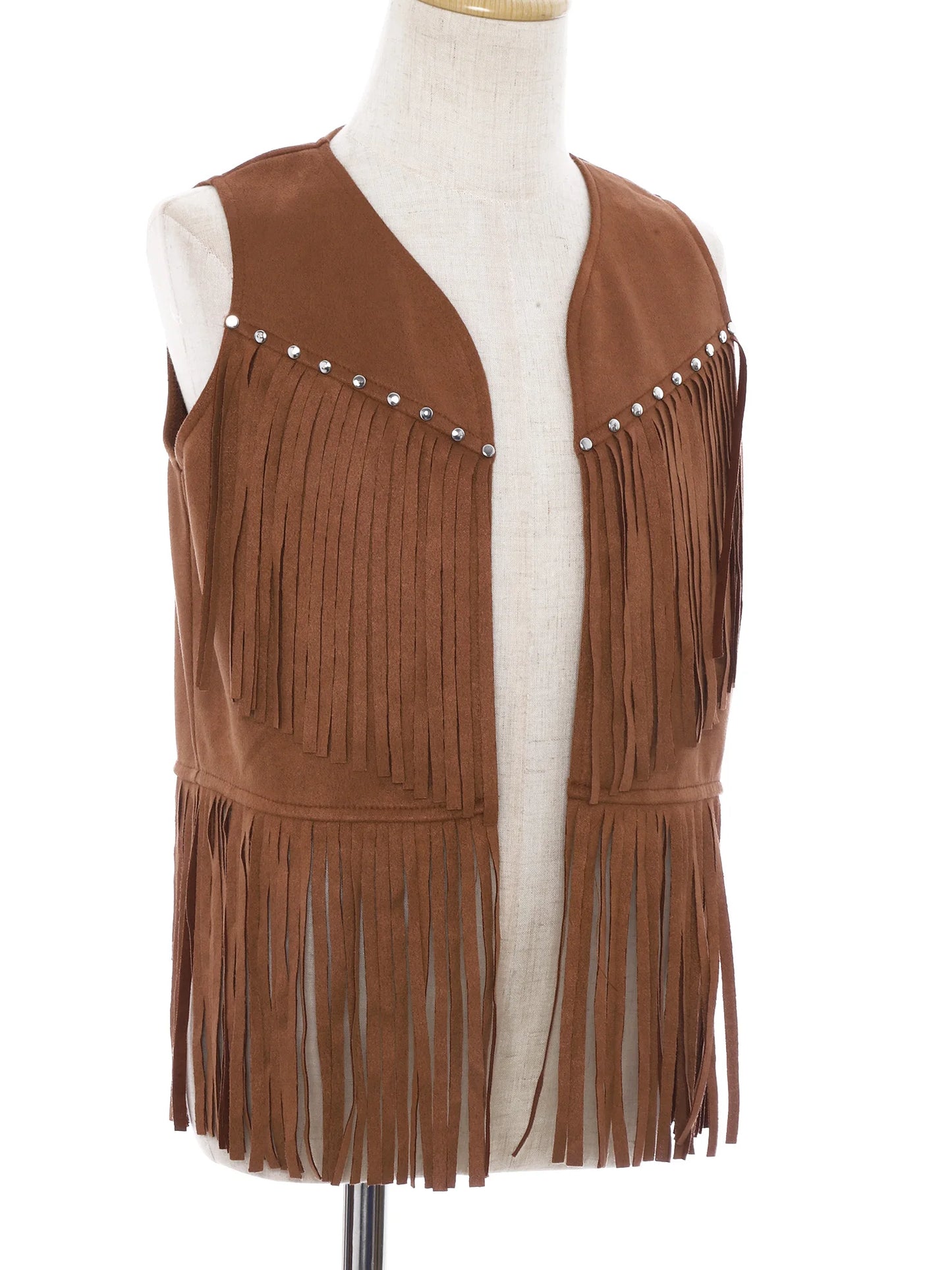 Kids Girl Boy Fringed Vest for Carnival Theme Party Tassels Top Open Front Waistcoat Child Halloween Western Cowboy Costumes