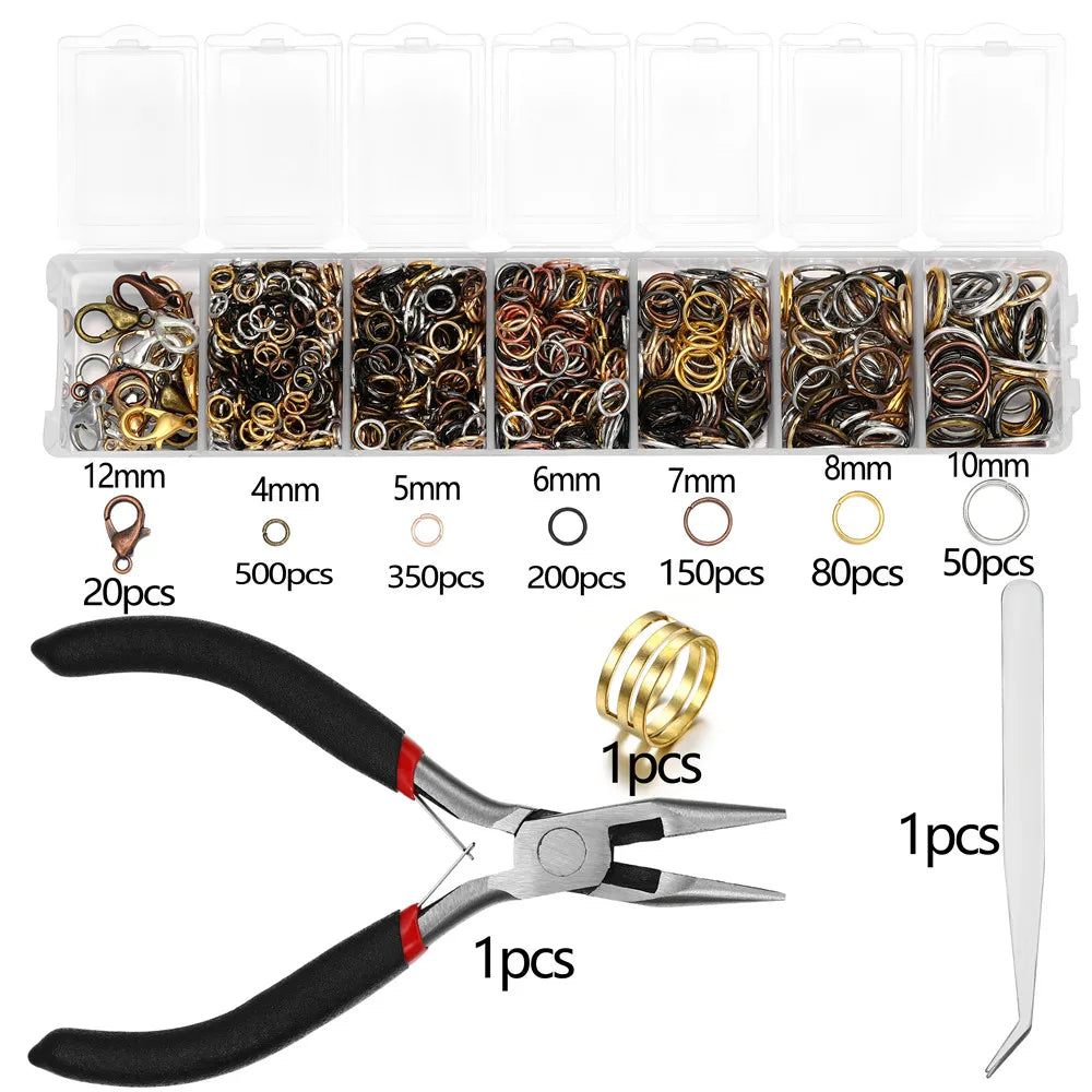 1353Pcs Open Jump Rings and Lobster Clasps Jewelry Findings Kit with Pliers for Jewelry Making Accessories Supplies