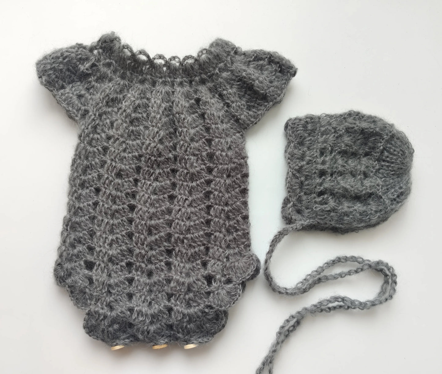 Newborn photography props  Crochet  mohair jumpsuits and hat suit