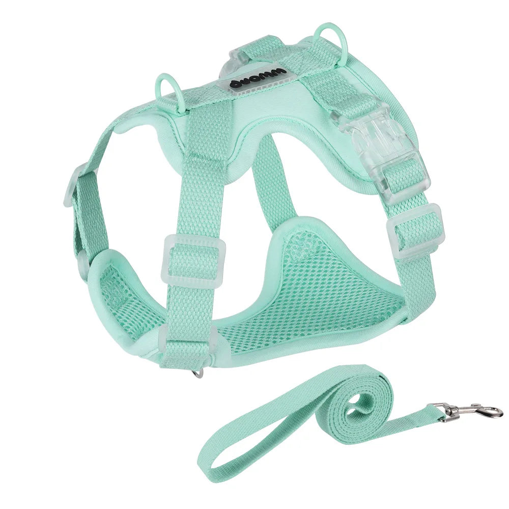 Pastel Dog Harness Leash Set- Soft Macaron Color No-Pull Vest for Small Medium Dogs - Cute Adjustable Pet Leash Set