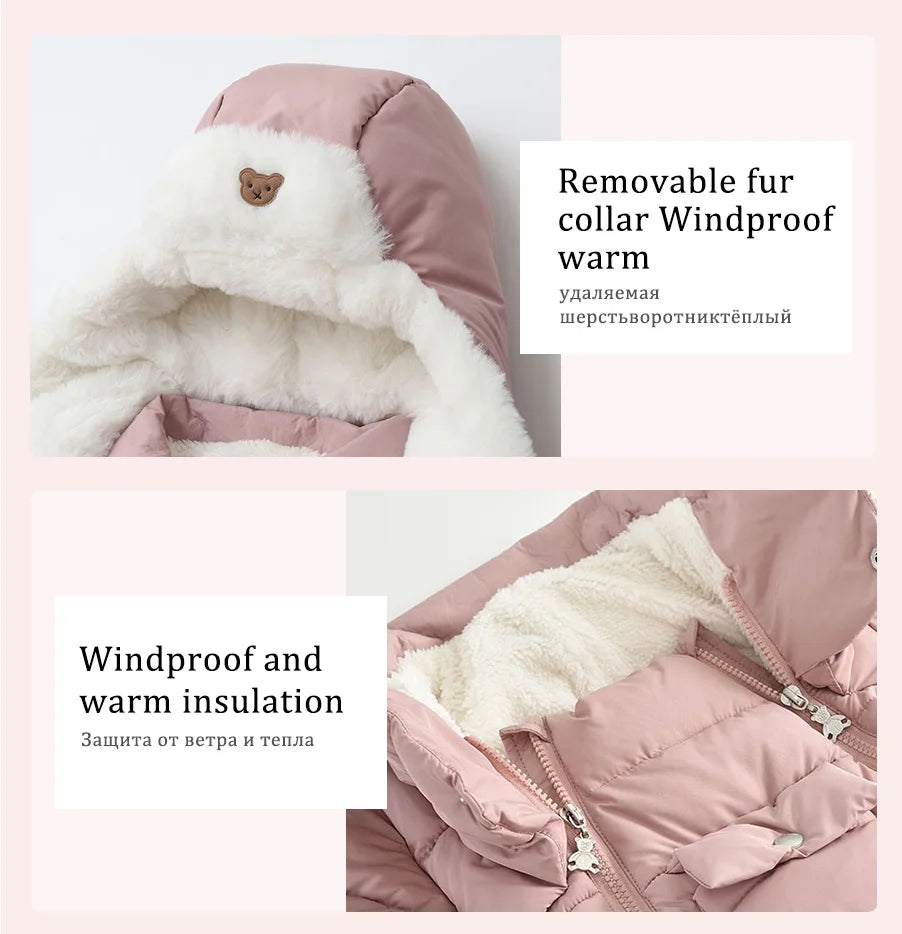 Ircomll Winter Baby Jumpsuit Thick Warm Infant Hooded Inside Fleece Jacket Newborn Boy Girl Coat Overalls Cotton Down Jacket