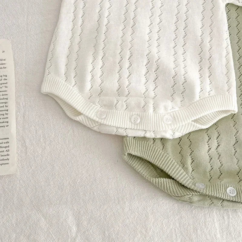 INS Summer Baby Knitwear Romper 0-3Years Newborn Boy Girl Solid Color Short Sleeve O-Neck Knitted Bodysuit One-Pieces Clothes