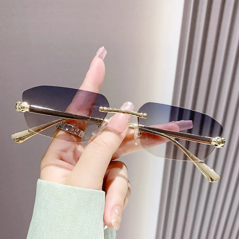 Popular Brand Brown Square Women Sunglasses Fashion Luxury Rimless Rectangle Sun Glasses Female Shades UV400 Vintage Eyewear