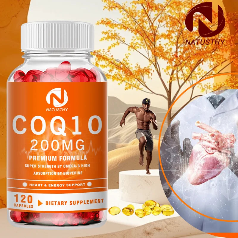 COQ10 Coenzyme Q10 200mg for Energy, Antioxidant, Cardiovascular, Brain Health Natural Non-GMO