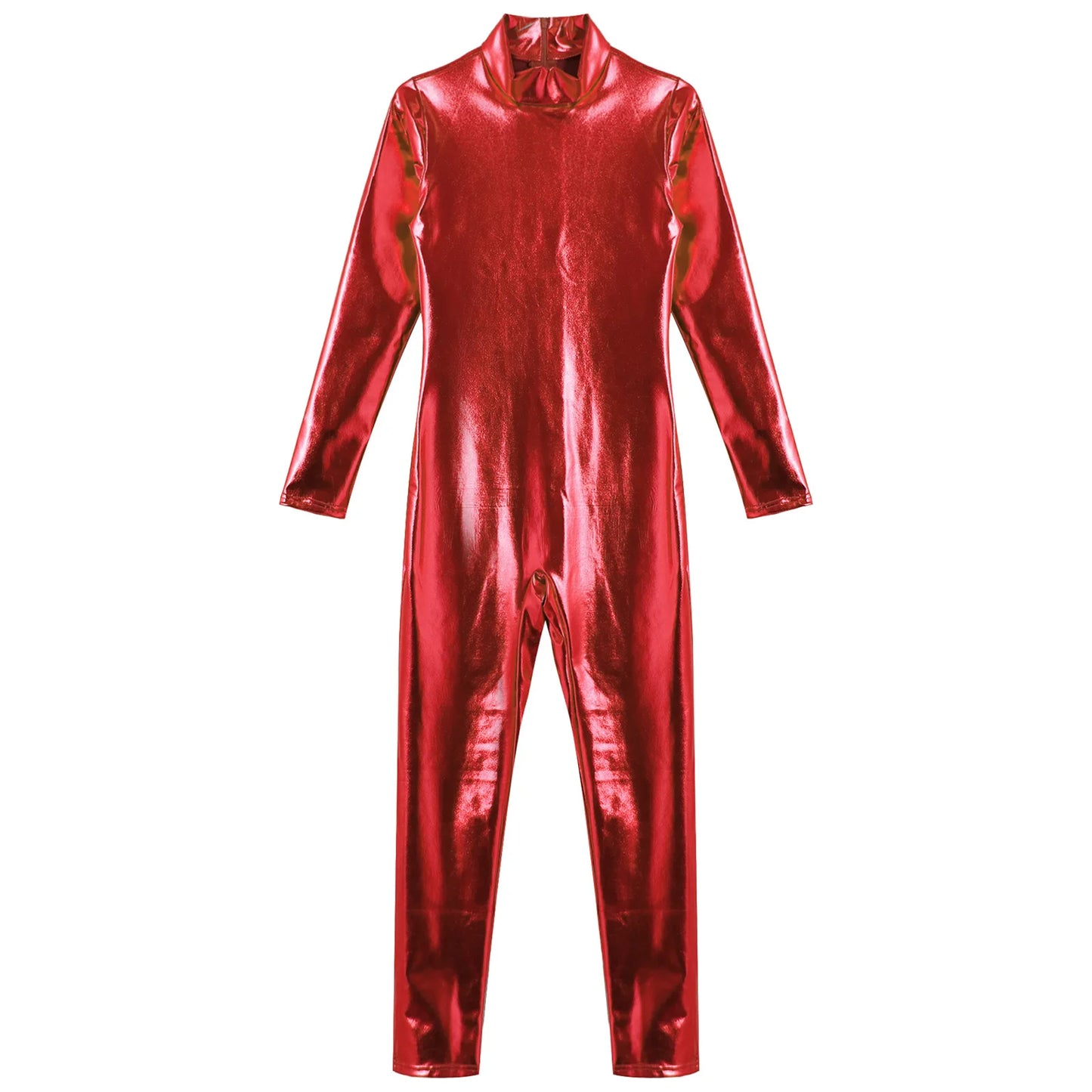 Kids Boys Girls Dance Metallic Jumpsuit Children's Gymnastics Bodysuit Performance Costume Long Sleeve Full Length Leotard