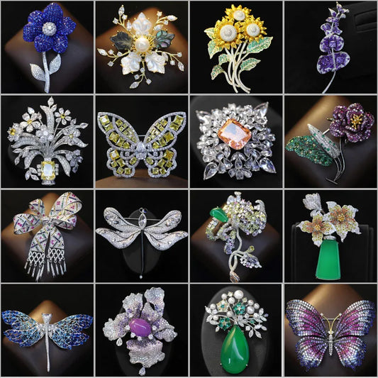 2026 Woman Brooches Luxury Designer Rose Butterfly Dragonfly Vase Bow Broche Pin Micro-inlaid Zircon Elegant Coat Accessories