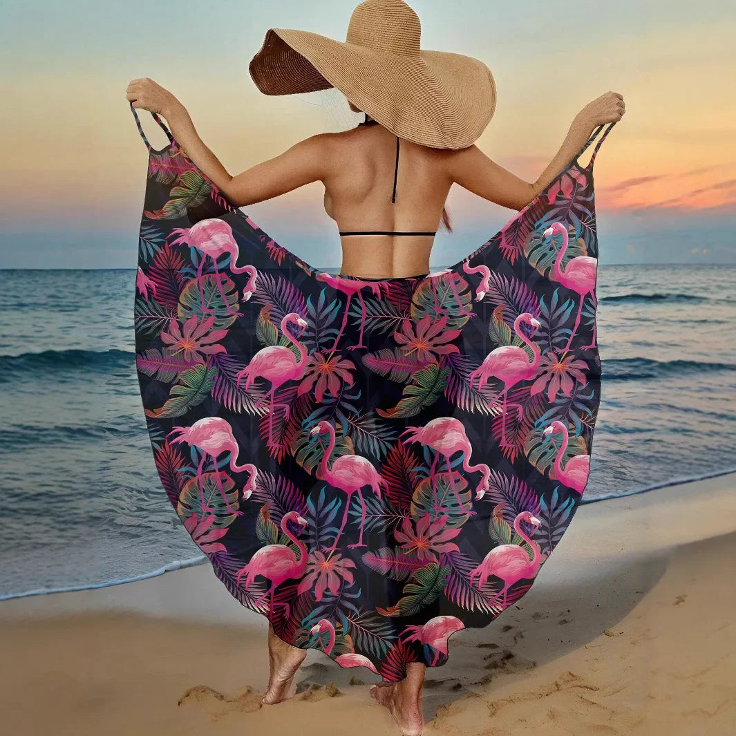 Summer Beach Cover-Ups Sexy Women Leaves Print Wrap Dress Sun Protection Bikini Cover Up Sarongs Female Bathing Suit Swimwears