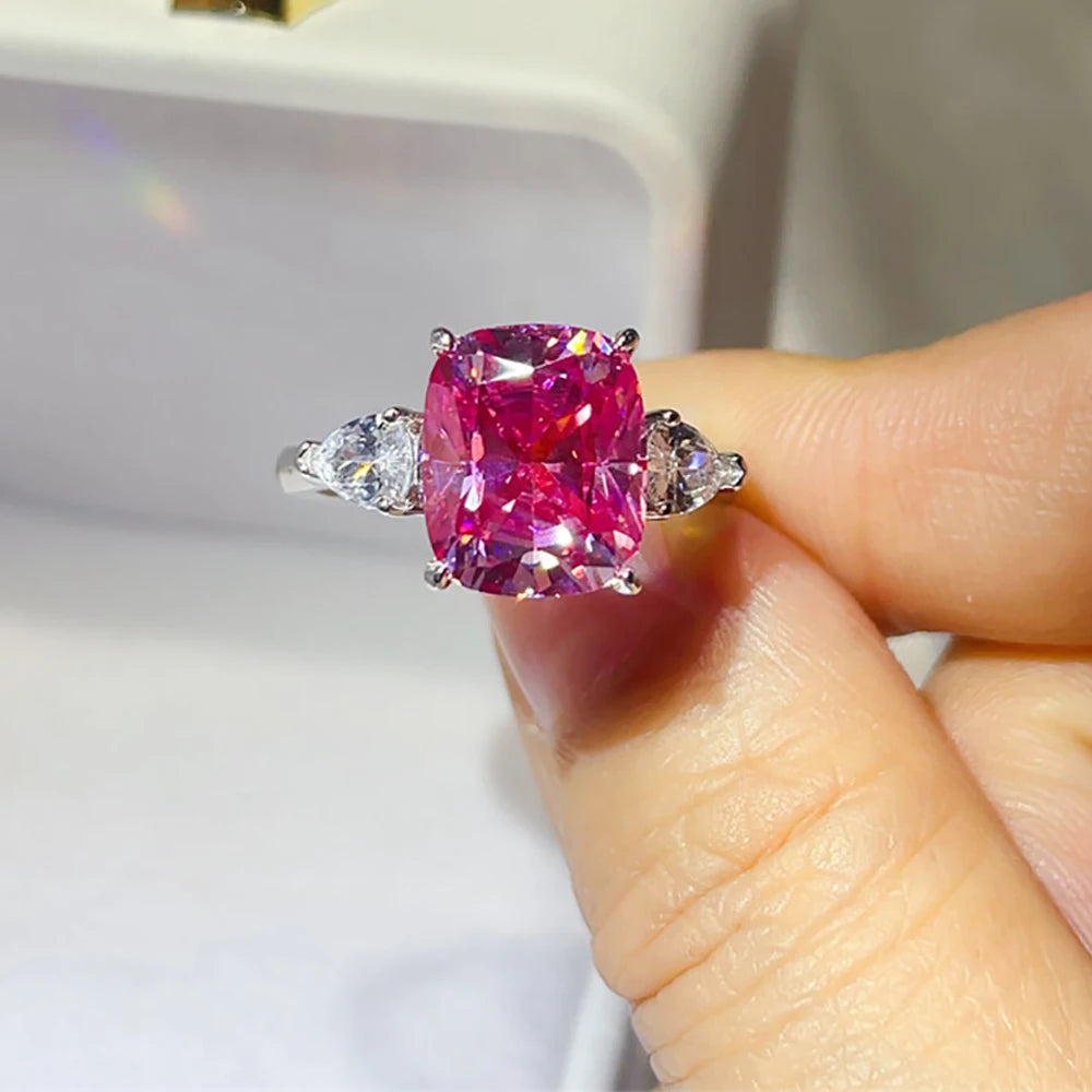 Serenity 5ct Pink Cushion Cut Moissanite Rings for Women Men 100% S925 Sterling Silver Band Jewelry Pillow-shaped Eternity Rings
