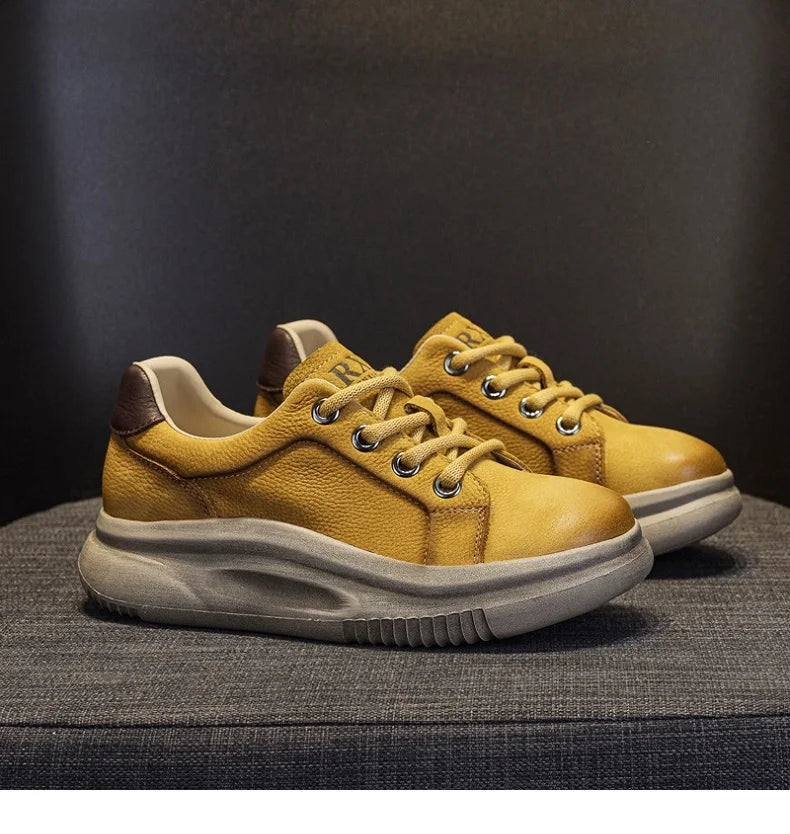 DRKANOL Spring Genuine Leather Casual Sneakers Women Thick Bottom Platform Lightweight Single Shoes Ladies Wedges Heel Shoes