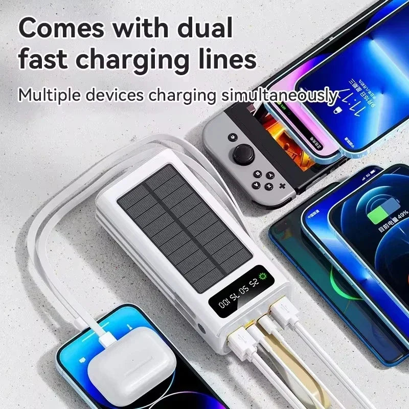 Lenovo 500000mAh Power Bank Large Capacity Portable LED Light Solar External Battery Four Interface Charger Powerbank 2026