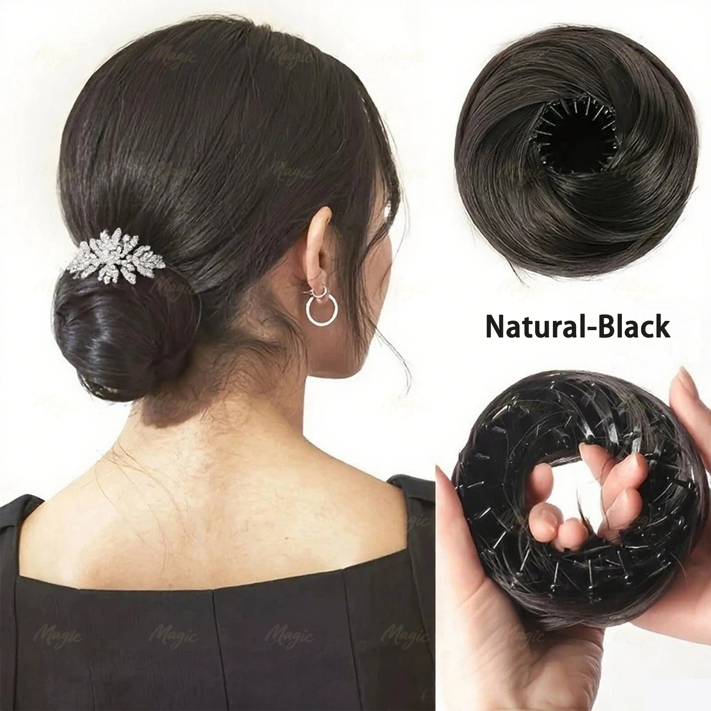 Women Fake Hair Elastic Band Bun Headband Easy to Shrink Puffy Hair Simulation Hairdressing Tool Bun Style Hairband by Mr.Magic