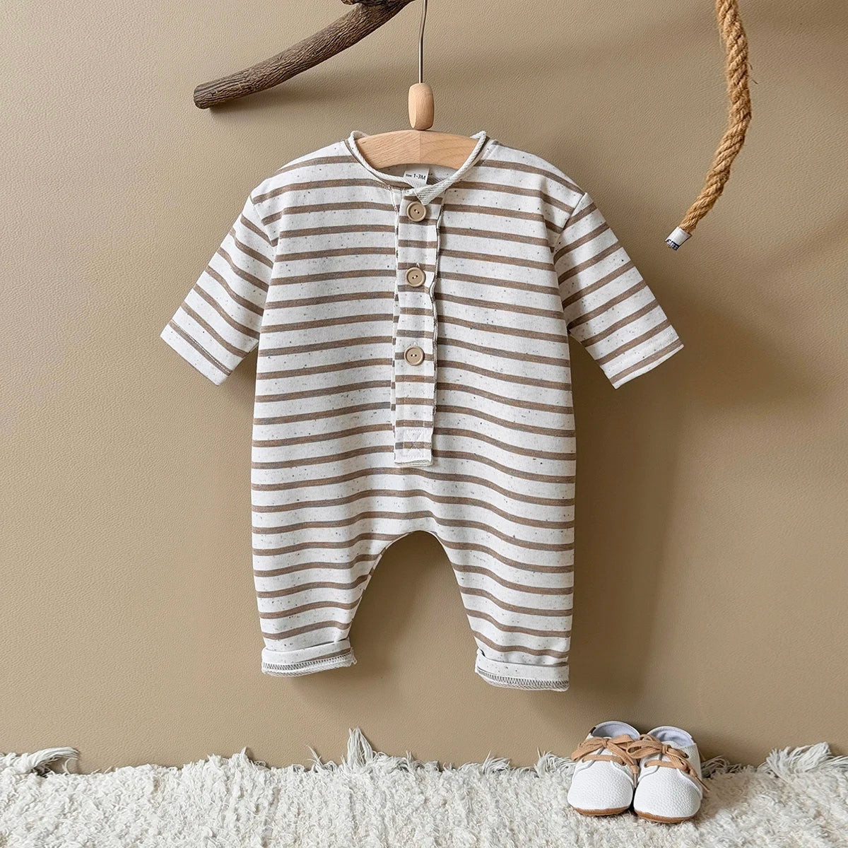 2025 Spring and Autumn New Baby Clothing Striped Cartoon Print Jumpsuit Newborn Baby Romper Pants Babies Aged 0-3Years Kids