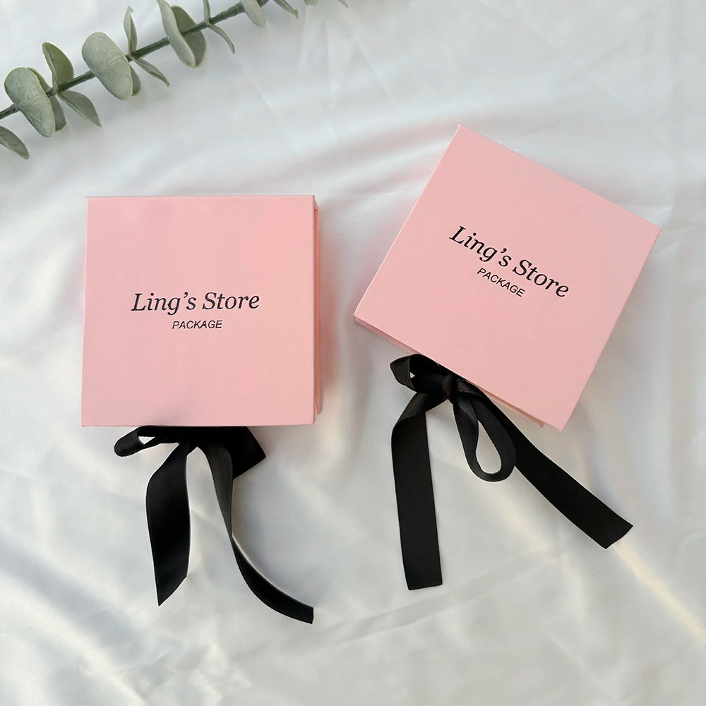 50pcs Pink Personalized Logo Jewelry Flap Bowknot Box Earrings Ring Perfume Watch USB Keychain Organizer Velvet Bag Storage Sack